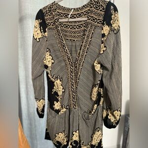 Black and Gold Patterned Tunic Free people